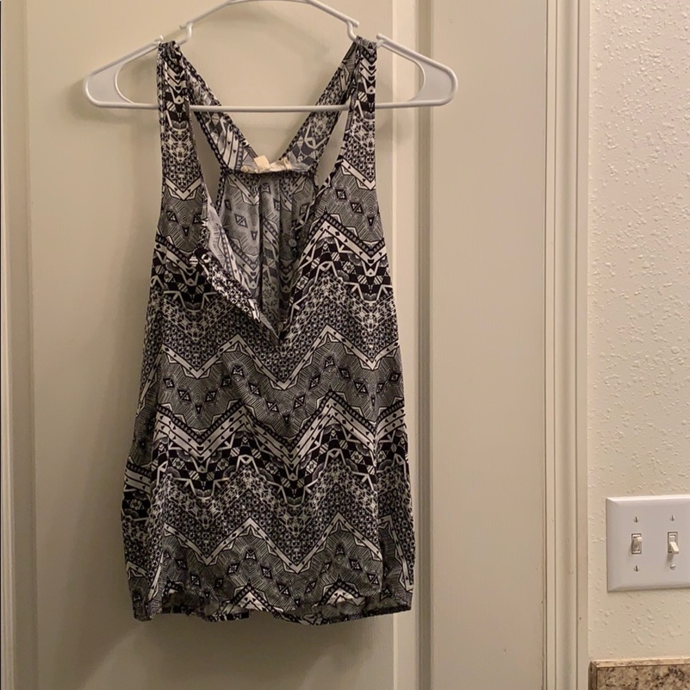 Tribal print black and white blouse tank